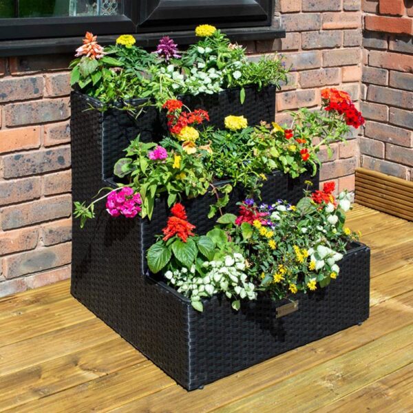 Oakworld Alfresco Tier Black Rattan Planter | Fully Assembled