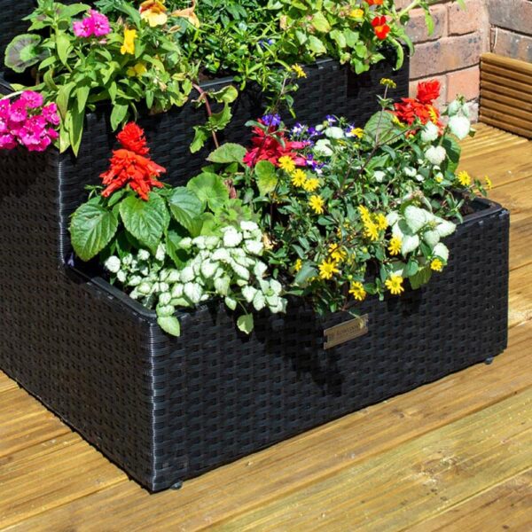 Oakworld Alfresco Tier Black Rattan Planter | Fully Assembled