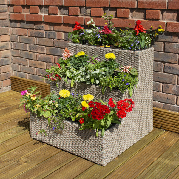 Oakworld Alfresco Natural Tier Rattan Planter | Fully Assembled