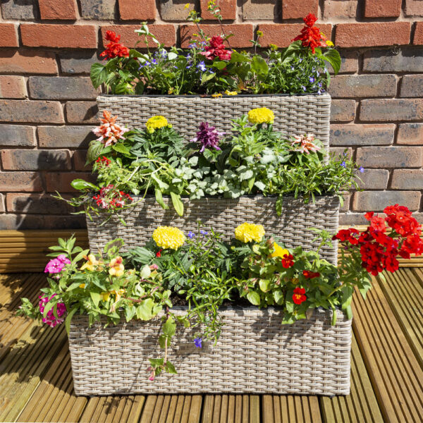 Oakworld Alfresco Natural Tier Rattan Planter | Fully Assembled