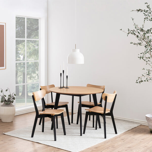 Roxburgh Round Dining Table in Oak & Black | Self Assembly