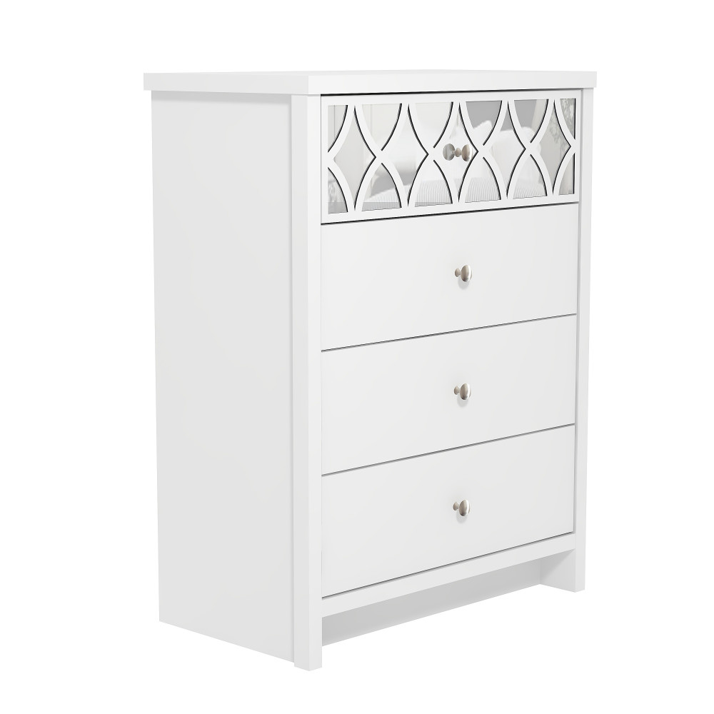 White Orianna 4 Drawer Chest with Mirror Assembly Required Oak World