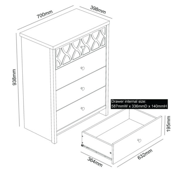 Orianna 4 Drawer Chest with Mirror | Assembly Required Grey