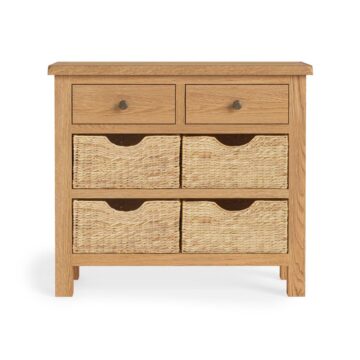 Bywell Waxed Oak Console Table With Baskets | Assembled