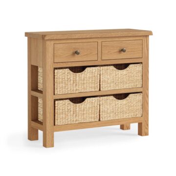 Bywell Waxed Oak Console Table With Baskets | Assembled