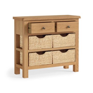 Bywell Waxed Oak Console Table With Baskets | Assembled
