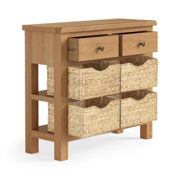 Bywell Waxed Oak Console Table With Baskets | Assembled