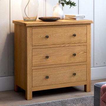 Bywell Waxed Oak Chest of 3 Drawers | Assembled