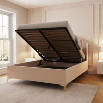 Haikou 5′ King Size End Lift Ottoman Storage Bed | Oak Finish