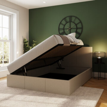 Marikina Cream 5′ Side Lift King Size Ottoman Bed