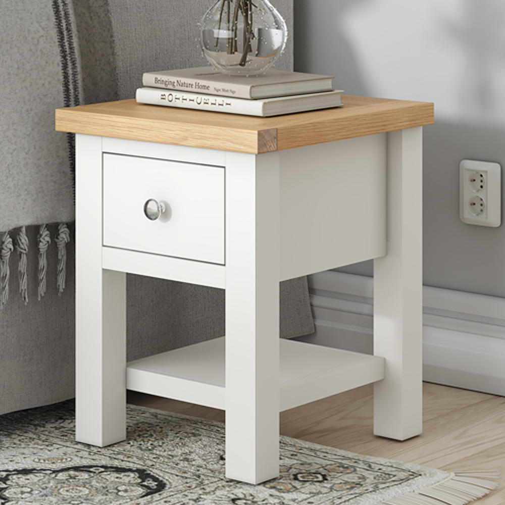 Westcliffe White Bedside Lamp Table Fully Assembled Oak World