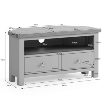 Hartside Grey 2 Drawer Corner TV Unit 90cm | Assembled