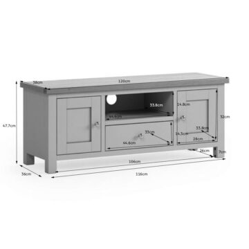 Hartside Grey 2 Door 1 Drawer TV Unit 120cm | Assembled