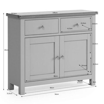 Hartside Grey 2 Door 2 Drawer Small Sideboard | Assembled