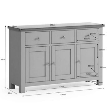 Langdale Grey 3 Door 3 Drawer Large Sideboard | Assembled