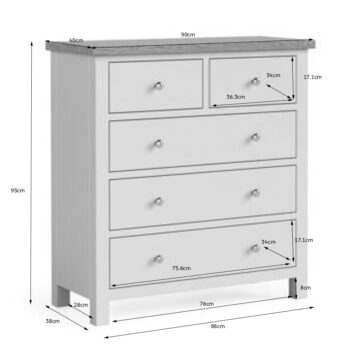 Bowness White 2 over 3 Chest of Drawers | Assembled