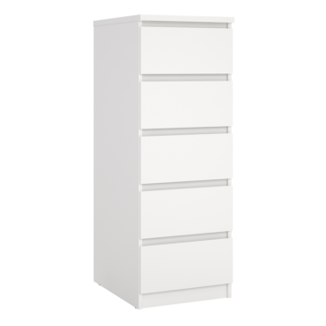 Moderno White 5 Drawer Narrow Chest
