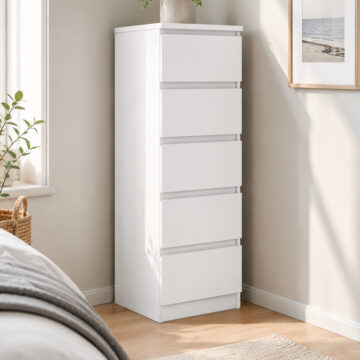 Moderno Narrow Chest of 5 Drawers in White
