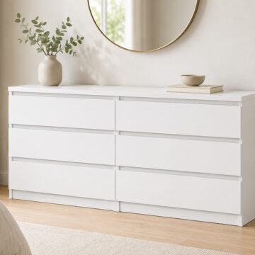 Moderno Wide Chest of 6 Drawers (3+3) in White