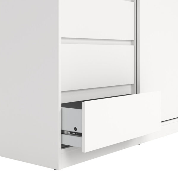Moderno Wardrobe with 1 Sliding Door and 1 door + 3 drawers in White | Assembly Required