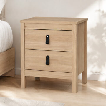 Seville 2 Drawer Bedside Table | Oak Finish
