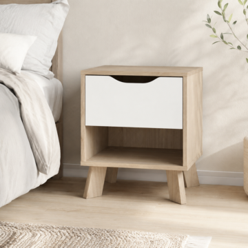 Elden Nightstand 1 Drawer in Jackson Hickory and White | Bedside Table