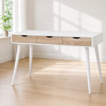 Neptun White 3 Drawer Desk | Oak Finish