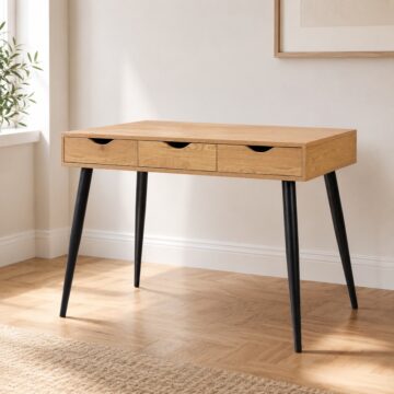 Neptun 3 Drawer Office Desk | Oak Finish | Black Legs