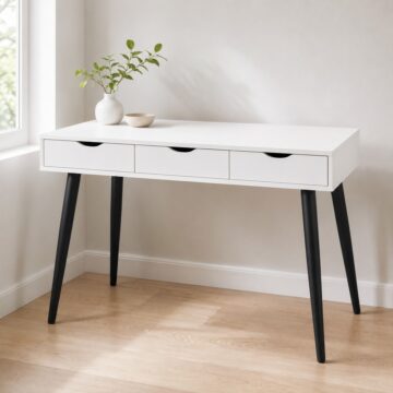 Neptun White 3 Drawer Office Desk | Black Legs