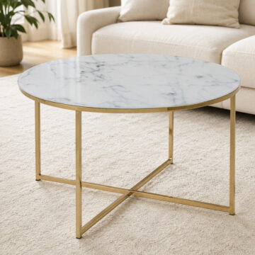 Alisma Round Coffee Table with White Marble Top & Gold Legs