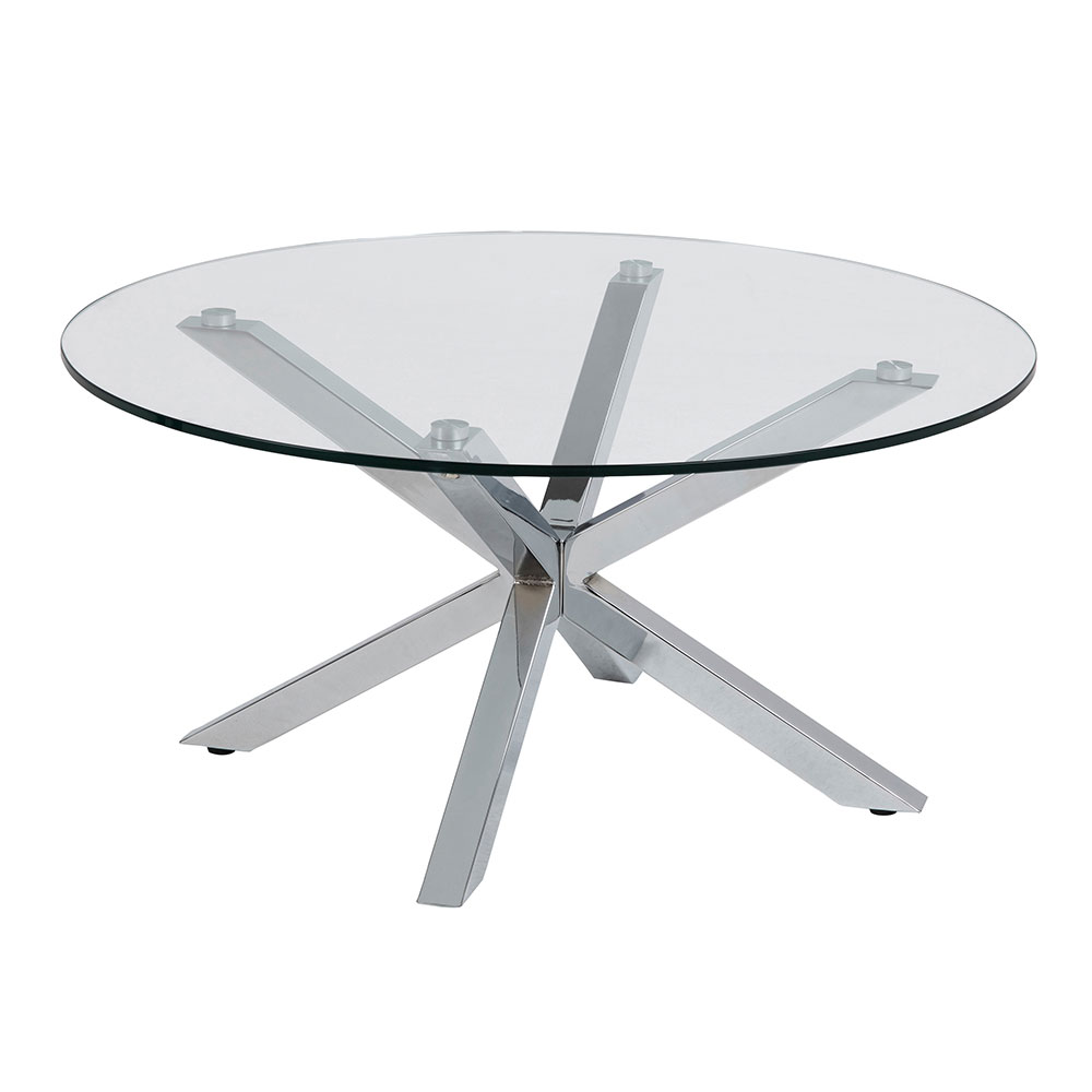 Silver Heaven Round Coffee Table with Glass Top and Chrome Legs