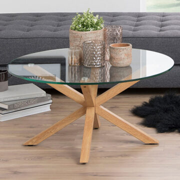 Heaven Round Coffee Table with Smoked Glass Top and Oak Legs