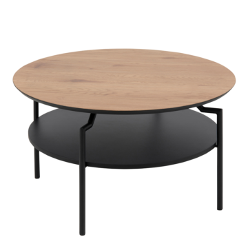 Goldington Black Round Coffee Table | Oak Top