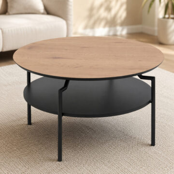 Goldington Round Coffee Table with Oak Top & Black Legs