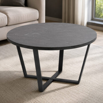 Amble Round Coffee Table | Black Marble Effect Top