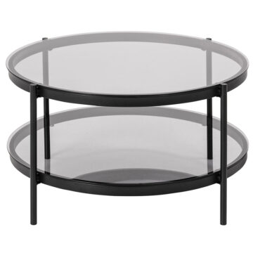 Bayonne Round Coffee Table in Black with Smoked Glass Top