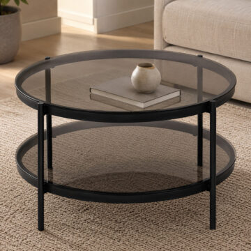Bayonne Round Coffee Table in Black with Smoked Glass Top