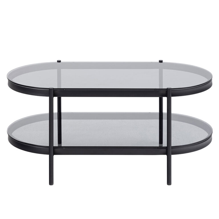 Black Bayonne Oval Coffee Table with Smoked Glass Top | Oak World