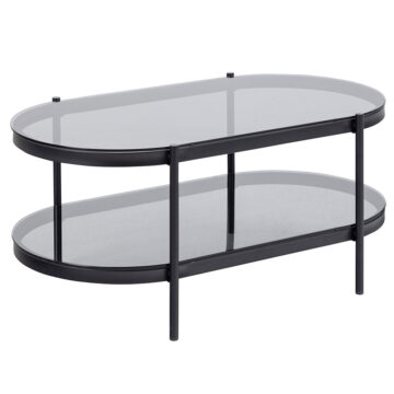 Black Bayonne Oval Coffee Table with Smoked Glass Top