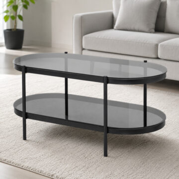 Black Bayonne Oval Coffee Table with Smoked Glass Top
