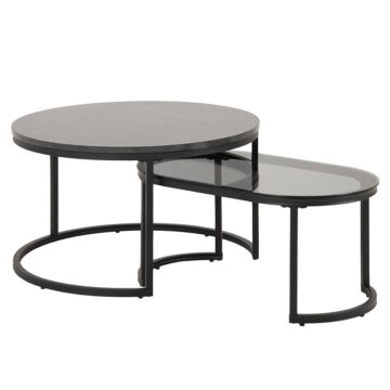Spiro Black Marble Round/Oval Coffee Table Set | Smoked Glass Top