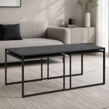 Infinity Square Matt Black Set of 3 Coffee Tables