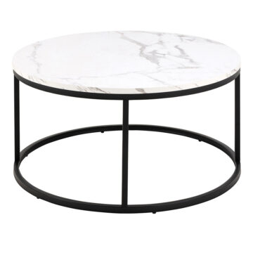 Spiro White Marble Coffee Table | Black Metal Legs