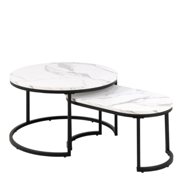 Spiro White Marble Coffee Table Set | Black Metal Legs
