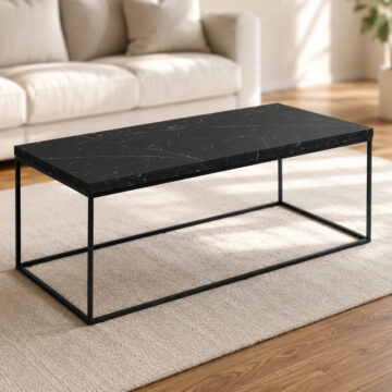 Barossa Black Steel Frame Coffee Table | Black Marble Marquina Top