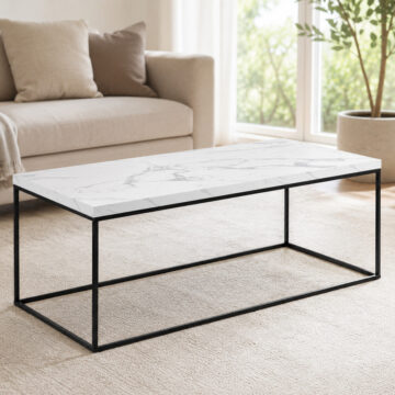 Barossa Black Steel Frame Coffee Table | White Marble Carrara Top