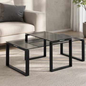 Black Katrine Coffee Table Set with Smoked Glass Top