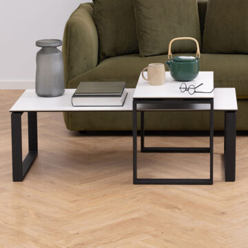 Black Katrine Coffee Table Set with White Ceramic Akranes Top