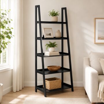 Wally Bookcase with 5 Shelves in Black
