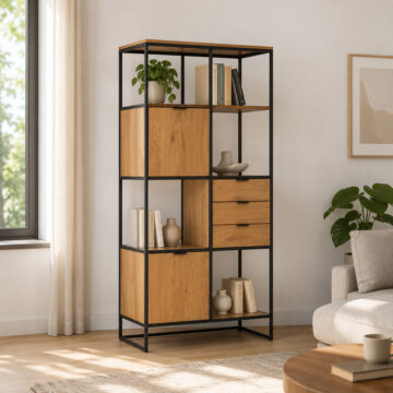 Swindon Bookcase with 2 Doors, 3 drawers and 2 Shelves in Black